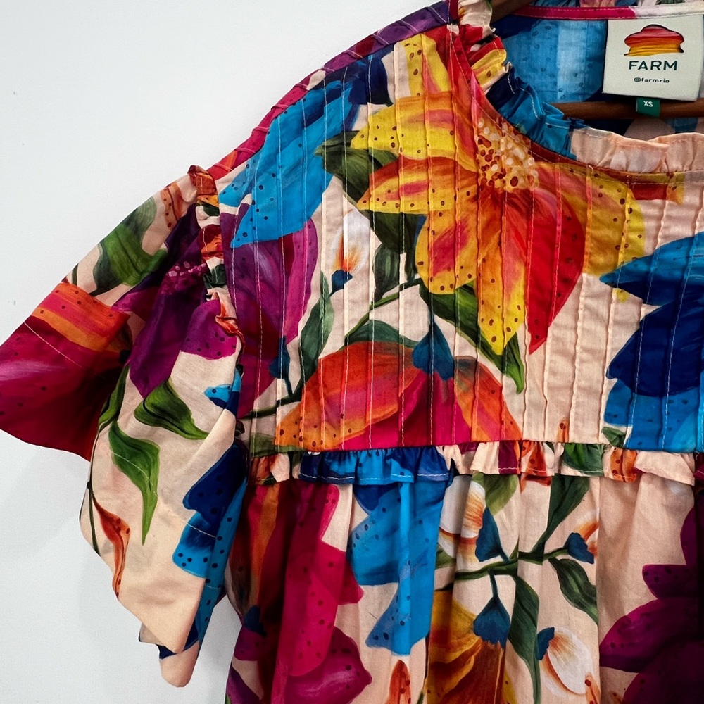 FARM Rio Pink Multi Floral Ruffle Peasant Blouse - Picture 3 of 5